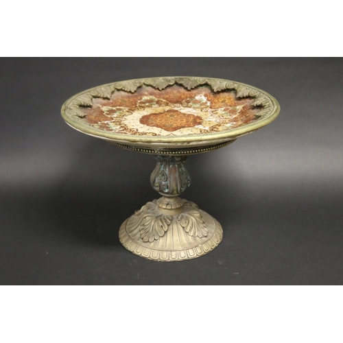 496 - Large decorative comport, with ceramic plate to centre, standing on classical base, approx 33cm H x ... 