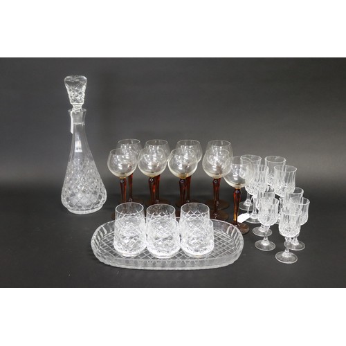 395 - Assortment of glass ware to include decanter, tray & glasses, approx 37cm H and shorter