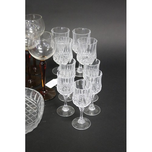 395 - Assortment of glass ware to include decanter, tray & glasses, approx 37cm H and shorter