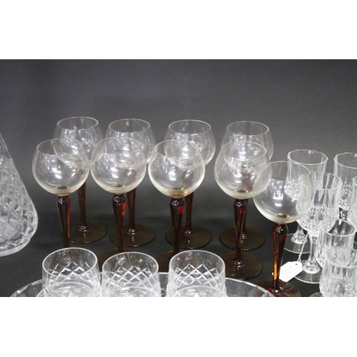 395 - Assortment of glass ware to include decanter, tray & glasses, approx 37cm H and shorter