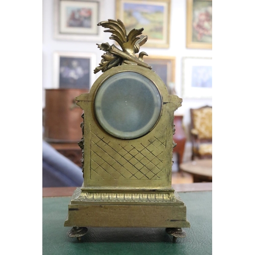 19 - Antique French Louis XVI style gilt bronze mantle clock, surmounted with torche & quiver to pelmet, ... 
