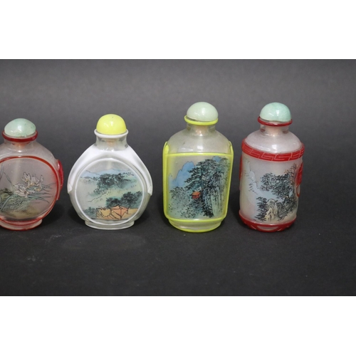 24 - Six Chinese over lay glass reverse painted snuff bottles, approx 9cm H and shorter (6)