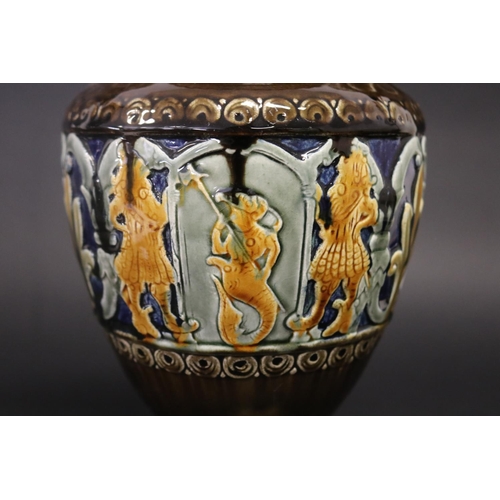 73 - Antique French Renaissance revival Hautin & Boulanger balustre form vase, with applied metal mounts ... 