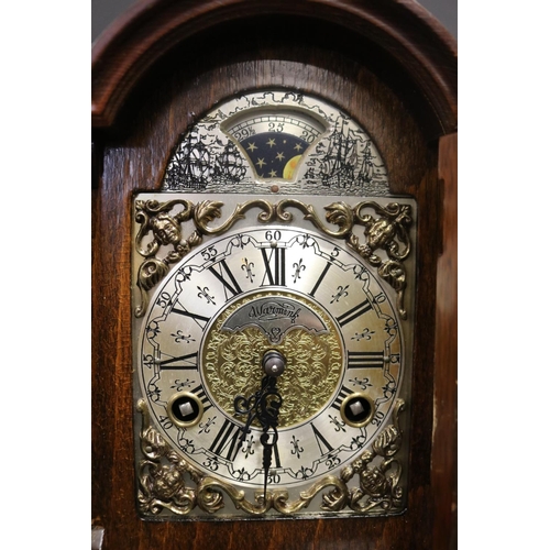 93 - Georgian style Wuba mantle clock, bell striking movement and moon phase, untested, approx 27cm H