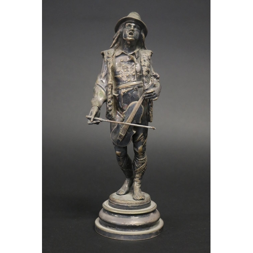 100 - Antique French Auguste Louis LALOUETTE (1826-1883) silvered bronze figure of a male violin player, i... 