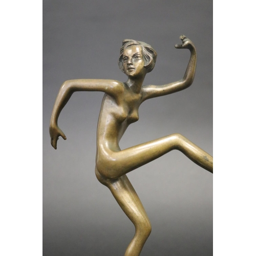 101 - Art Deco style bronze figure of a dancer on square onyx base, approx 33cm H (Af to fingers)