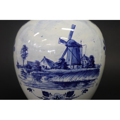 104 - Royal Delft Holland porcelain blue & white ovoid form vase, signed to base, approx 24cm H