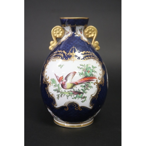110 - Grainger Royal China Works Worcester twin handled blue ground vase, decorated with bird & foliage, m... 