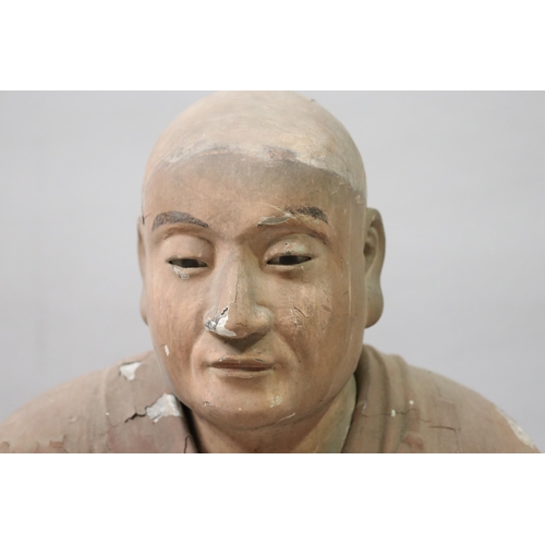 1 - Fine Japanese carved lacquered and carved wood figure of Kūkai - born 27 July 774 – died 22 April 83... 
