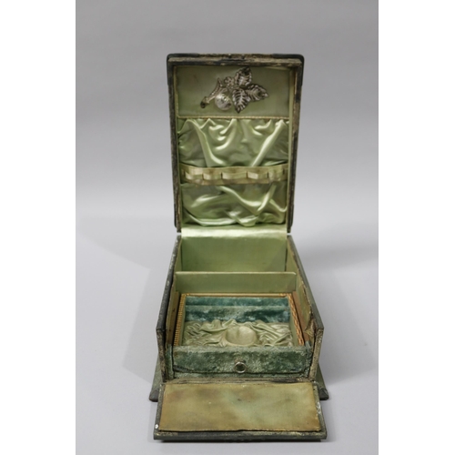 114 - Antique Japanese jewelry box, pressed metal, fitted interior, approx 12cm H x 28cm W x 20cm D
