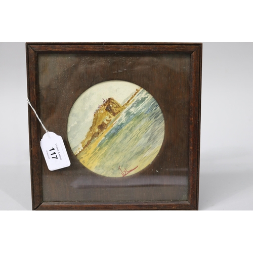 117 - Jan De Leener Nobby's Head Newcastle small water colour, approx 11cm Dia image size