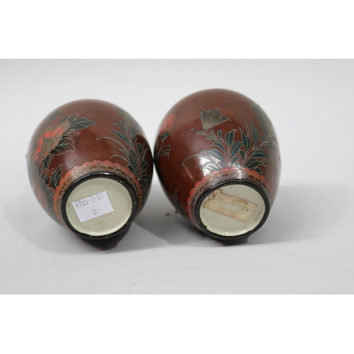128 - Two antique Japanese Meiji period, Jiki Shippo ware Lidded ceramic jar with Cloisonne style decorati... 
