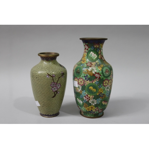 132 - Two cloisonne vases,  fine Milli flori example approx 22cm H and shorter (2)