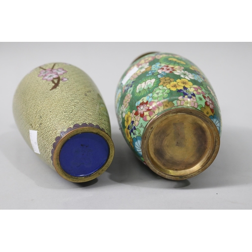 132 - Two cloisonne vases,  fine Milli flori example approx 22cm H and shorter (2)