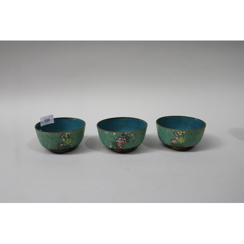 133 - Three Chinese cloisonne finger bowls, each approx 5cm H x 11cm Dia (3)