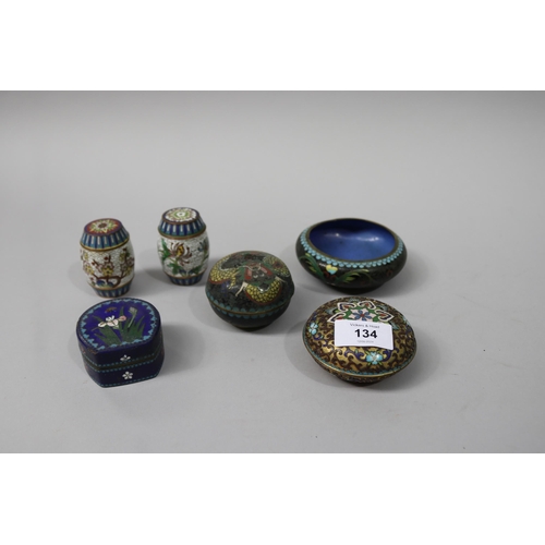 134 - Good Assortment of antique and later cloisonne lidded pots etc, approx 10cm Dia and smaller