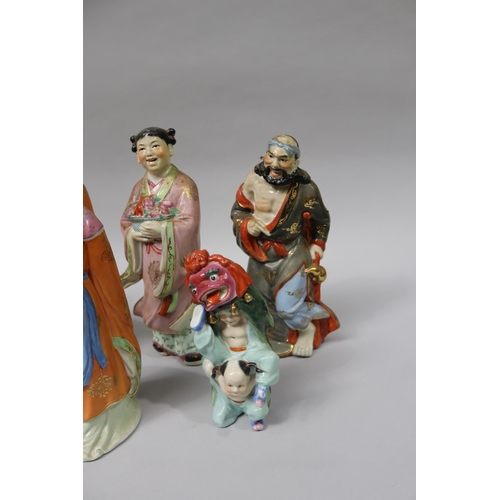 142 - Eight Qing dynasty Chinese glazed porcelain figures form the eight immortals  approx 33cm H and shor... 