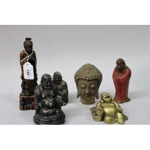 145 - Assortment of Buddha's and Sages, approx 19cm H and shorter, mostly modern