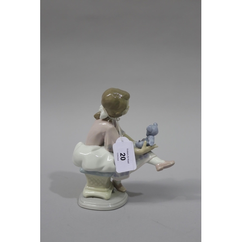 20 - Lladro porcelain seated girl with teddy bear, 7620, approx 16 cm high