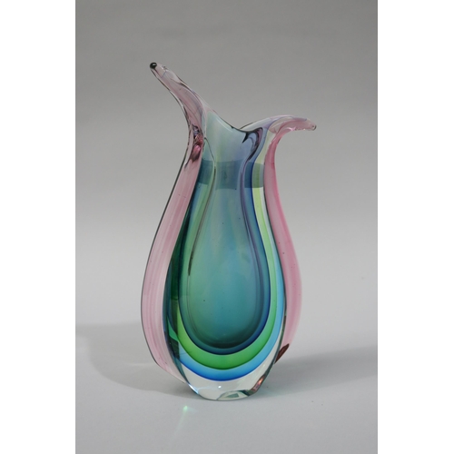 4 - Murano Sommerso three colour Art Glass  Vase , approx 26cm H