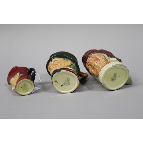 46 - Royal Doulton miniature charator jugs, Cardinal, Simon  Celleror and John Peel, approx 9cm H and sho... 