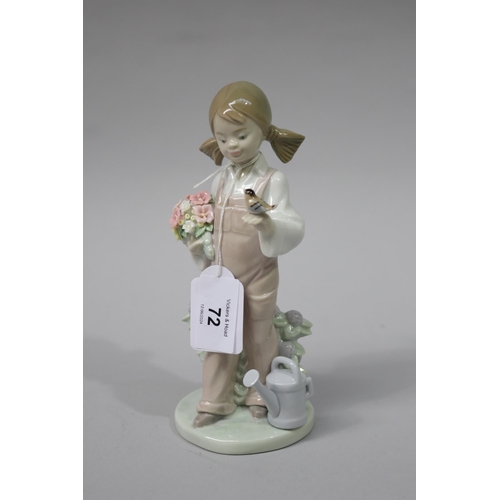 72 - Lladro porcelain girl with flowers & bird 5217, approx 19cm high