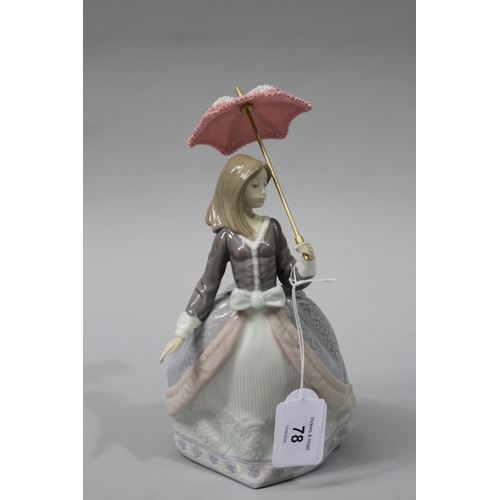 78 - Lladro porcelain girl in ball gown, Angela with umbrella B 21 D, approx 19 cm high