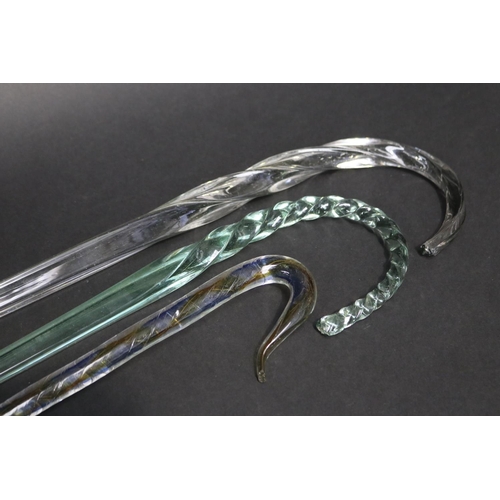 158 - Three Victorian glass walking sticks, approx 95cm L and shorter (3)
