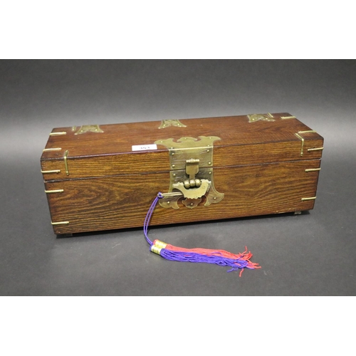 206 - RETURNED 14/7/24 - Good quality Chinese brass mounted wooden scroll box, approx 15cm H x 45cm W x 15... 