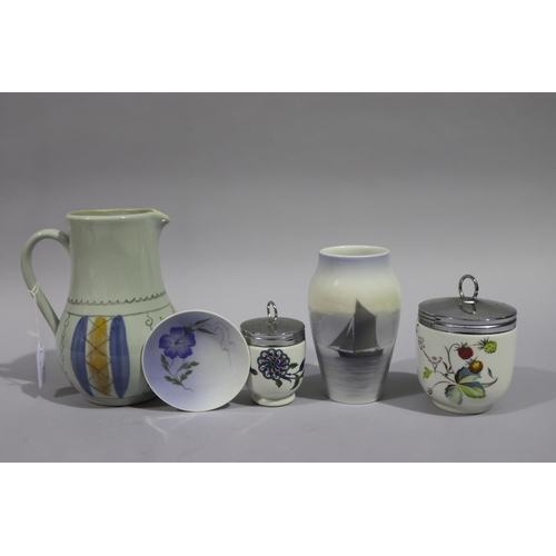 151 - Selection of china, to include Scottish Buchan pottery  jug, Royal Copenhagen vase, Royal Worcester ... 