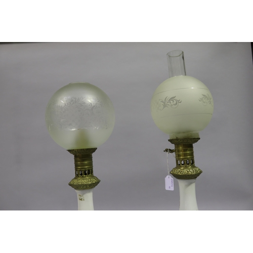 180 - Pair of French oil lamps, converted to electric lights, approx 49cm H each (excluding shades)