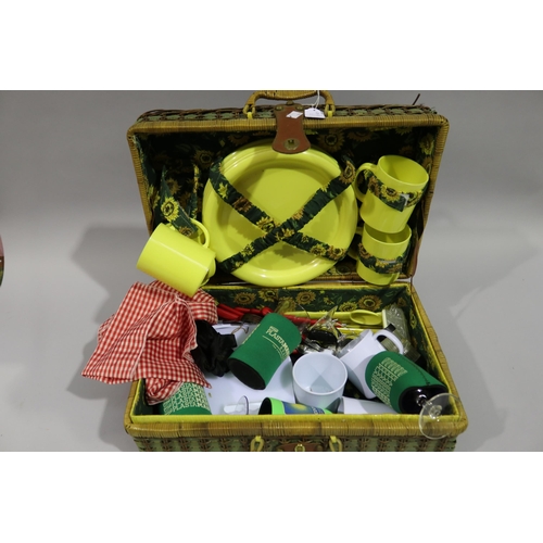 181 - Vintage picnic set with extra later items, approx 22cm H x 48cm W x 32cm D (case closed)