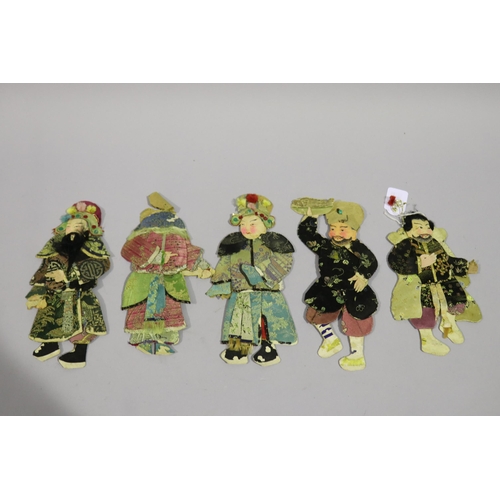184 - Antique Chinese Material and paper cut out God figures, approx 24cm H and smaller