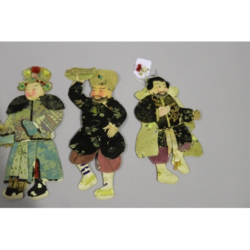 184 - Antique Chinese Material and paper cut out God figures, approx 24cm H and smaller