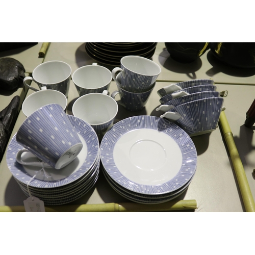 198 - German 1950's Schonwald Fairwood Adria, blue and white stripe geometric, part coffee and soup servic... 