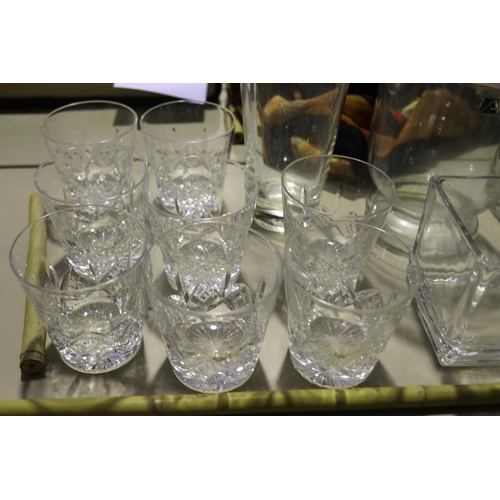 203 - Assortment of glass vases, to include cut crystal whiskey  Ex Hordern Family, approx 30cm H and shor... 