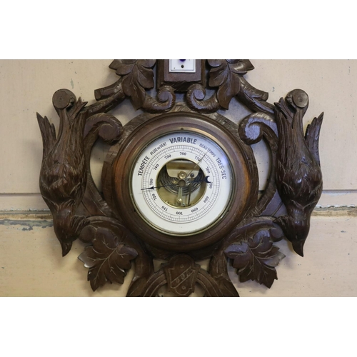 24 - French Henri II carved barometer with hunting dog motif, approx 70cm H x 32cm W