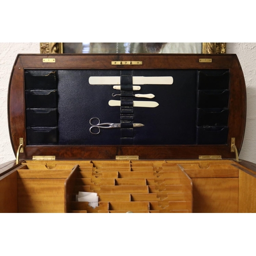 69 - Hordern family secretaire cabinet. Antique figured walnut twin pedestal secretaire cabinet, with wel... 