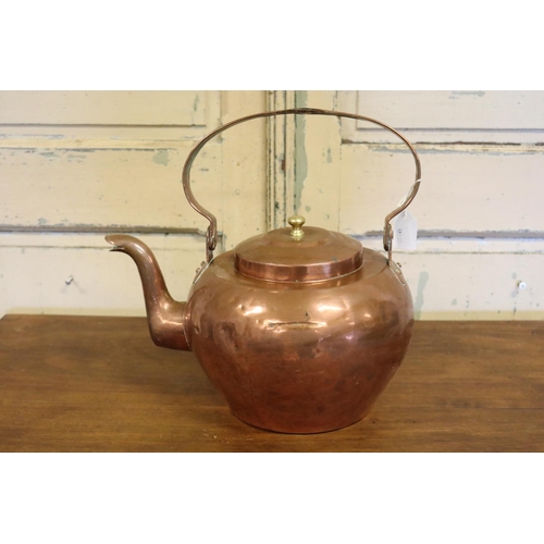 2 - Large antique French swing handle copper kettle, approx 33cm H including handle x 36cm W