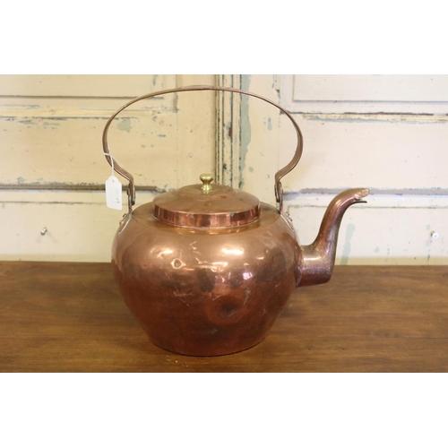 2 - Large antique French swing handle copper kettle, approx 33cm H including handle x 36cm W