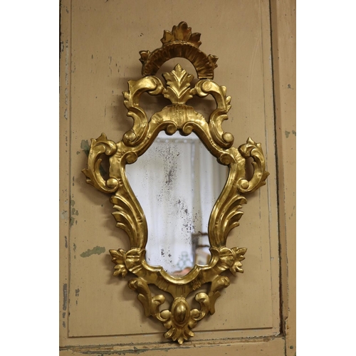 22 - Fine Italian true giltwood rococo style  boudoir mirror, approx 74 cm H x 43 cm W