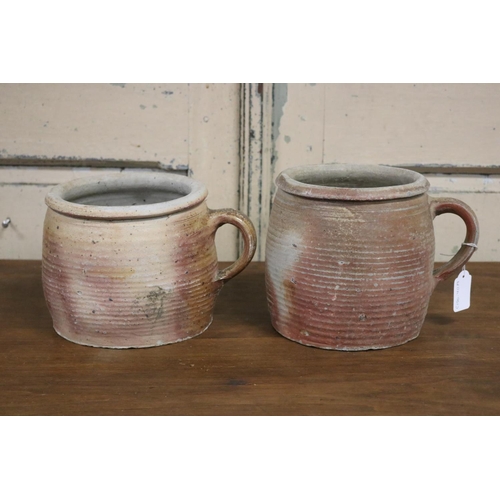 55 - Two antique French stoneware pots, approx 17cm H and shorter (2)