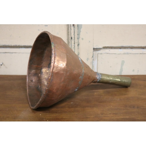 6 - Antique French copper wine funnel, approx 40cm H x 27cm Dia