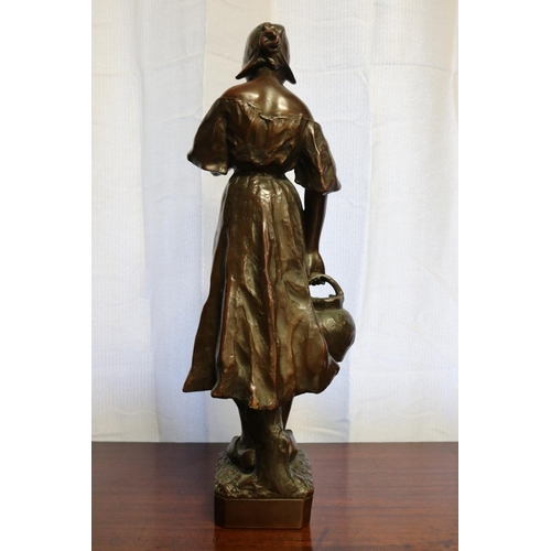 28 - Antique French copper coated statue of a female holding a broken urn, meaning 