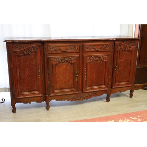 112 - Vintage French oak Louis XV style enfilade four drawer and door buffet, approx 103cm H x 206cm W x 5... 