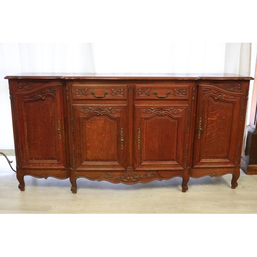 112 - Vintage French oak Louis XV style enfilade four drawer and door buffet, approx 103cm H x 206cm W x 5... 