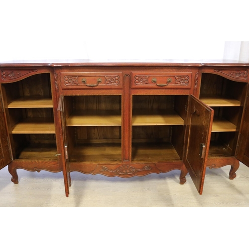 112 - Vintage French oak Louis XV style enfilade four drawer and door buffet, approx 103cm H x 206cm W x 5... 