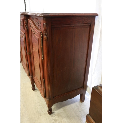 112 - Vintage French oak Louis XV style enfilade four drawer and door buffet, approx 103cm H x 206cm W x 5... 