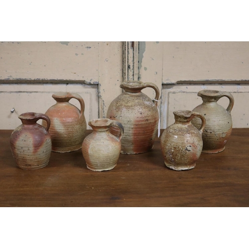 54 - Lot of six antique French stoneware jugs, approx 17cm H and shorter (6)