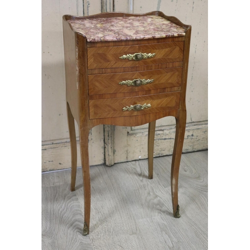 76 - Vintage French Louis XV style marble topped nightstand, with gilt brass mounts, approx 75cm H x 37cm... 